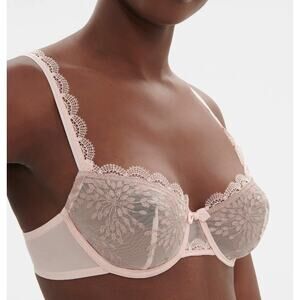 Simone Perele Singuliere Sheer Demi Cup Bra 36B NEW Petal Powder Lace Blush Pink